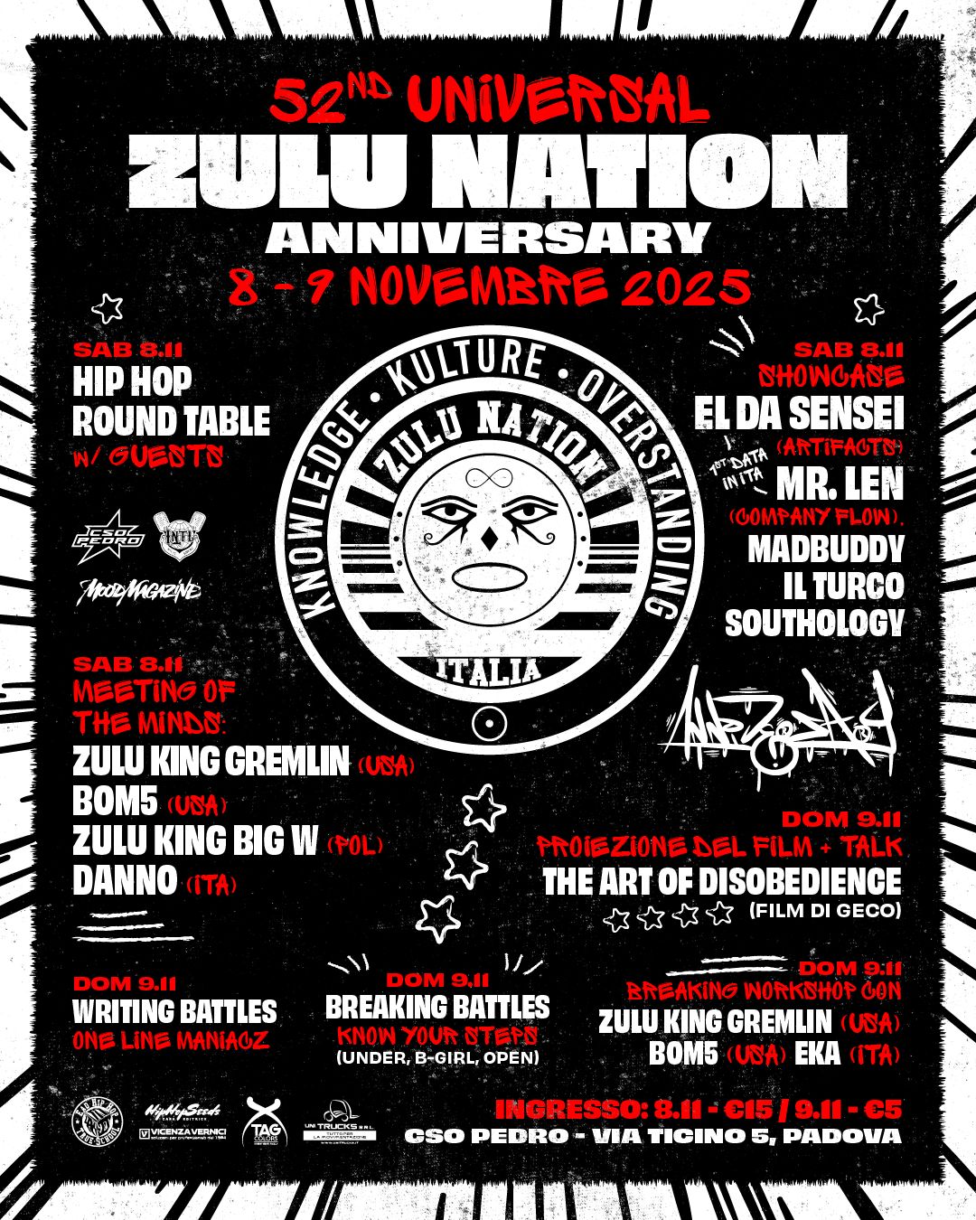 8-9 novembre, "52nd Universal Zulu Nation Anniversary", Padova (PD).